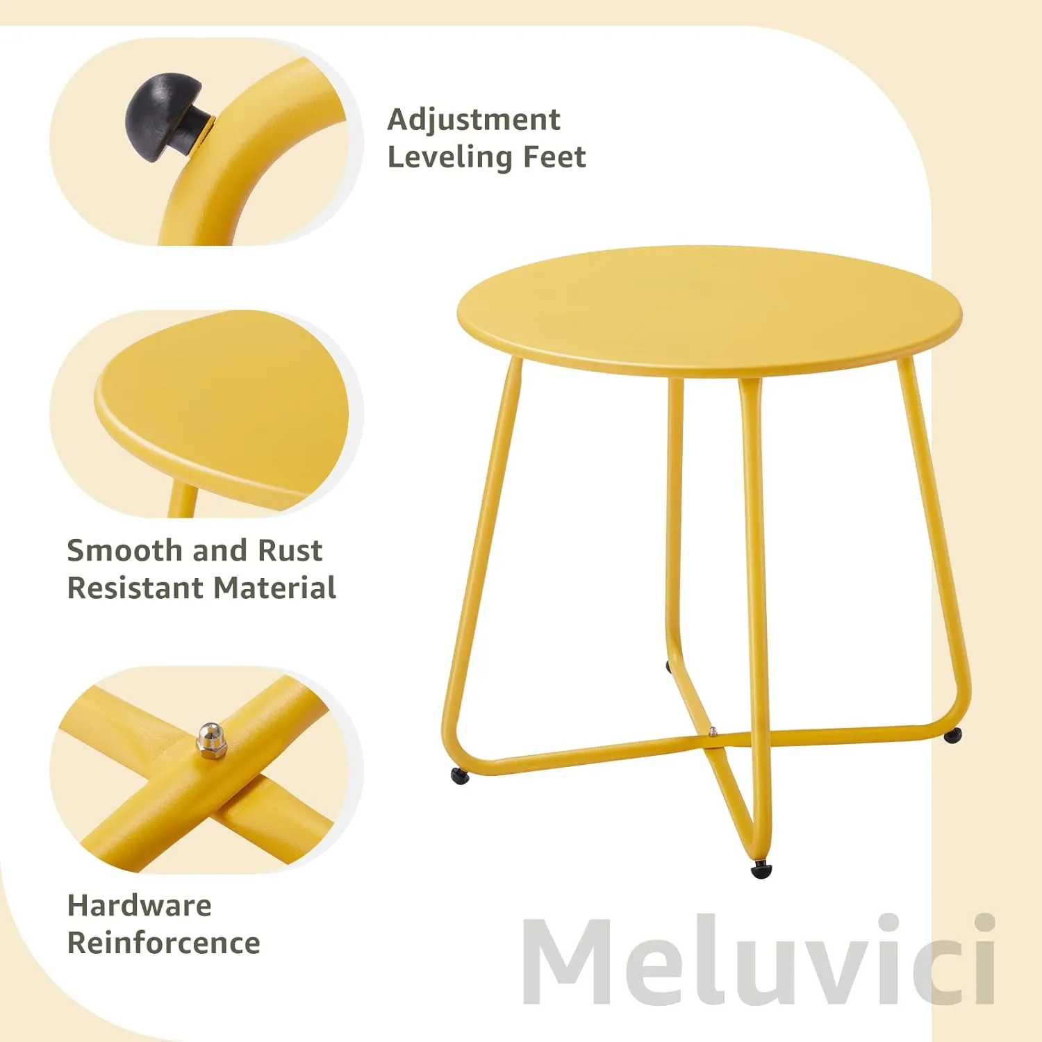 Patio Small Outdoor Side Table Waterproof Round Metal Steel Side Table Weather Resistant Portable Outdoor and Indoor End Table for Garden Balcony Yard, Yellow