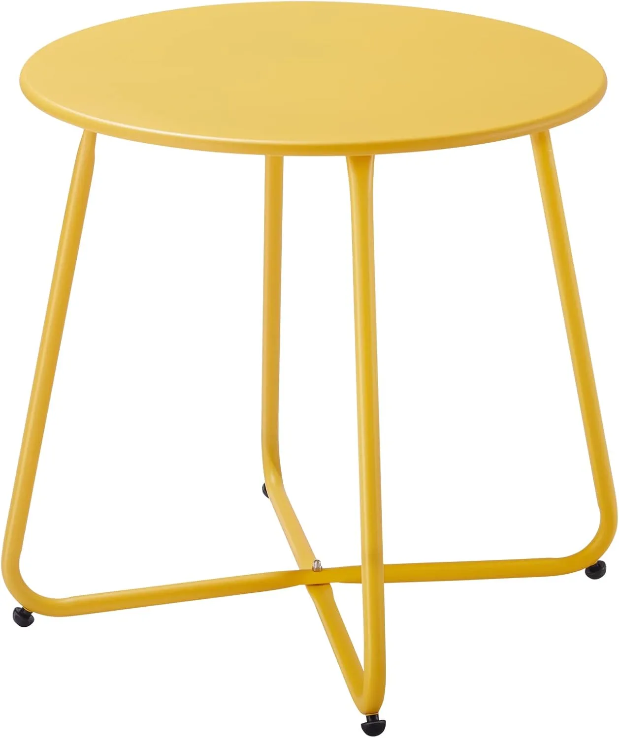 Patio Small Outdoor Side Table Waterproof Round Metal Steel Side Table Weather Resistant Portable Outdoor and Indoor End Table for Garden Balcony Yard, Yellow