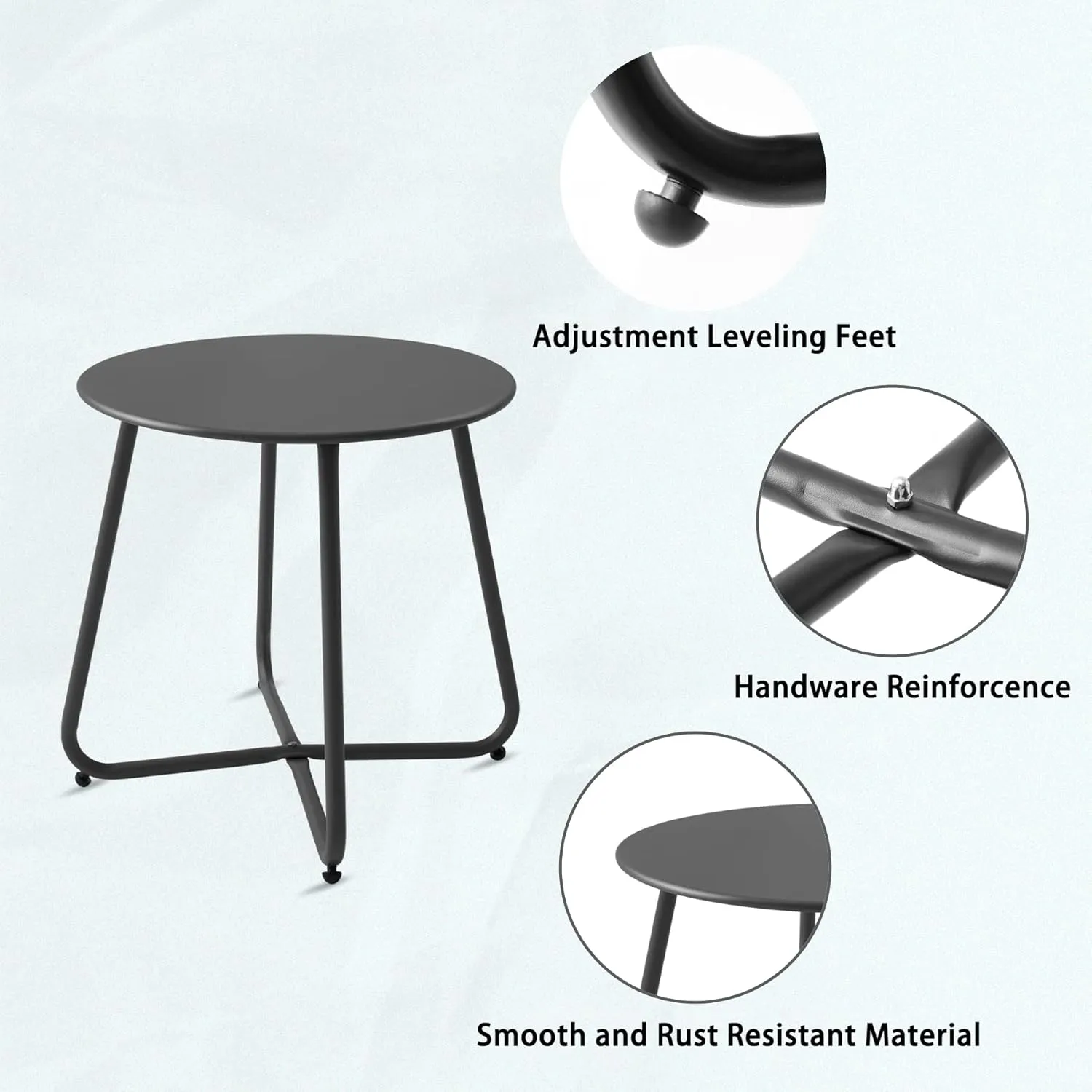 Patio Small Side Table Waterproof Round Metal Steel Weather Resistant Portable Outdoor and Indoor End Table for Garden Balcony Yard, Black
