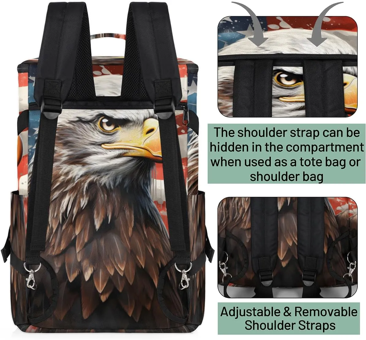 Patriotic Eagles Travel Backpack Carry On Flight Approved for Women Men, 18.9 Inch Large American Flag Airline Approved Luggage Weekender Backpacks