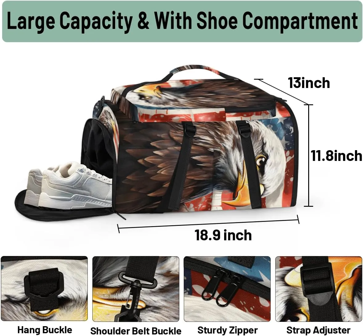 Patriotic Eagles Travel Backpack Carry On Flight Approved for Women Men, 18.9 Inch Large American Flag Airline Approved Luggage Weekender Backpacks