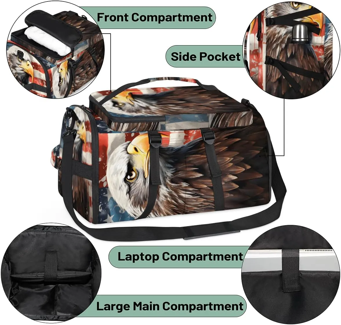 Patriotic Eagles Travel Backpack Carry On Flight Approved for Women Men, 18.9 Inch Large American Flag Airline Approved Luggage Weekender Backpacks