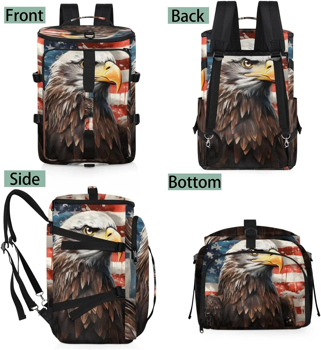 Patriotic Eagles Travel Backpack Carry On Flight Approved for Women Men, 18.9 Inch Large American Flag Airline Approved Luggage Weekender Backpacks