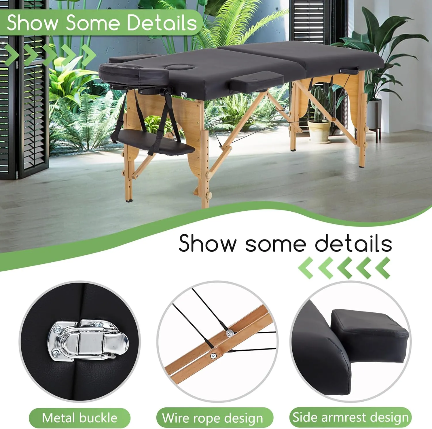 PayLessHere Massage Bed Portable Massage Table 24 inche Wide Lash Bed 2 Folding Heigh Adjustable Spa Table with Towel Hanger Oil Pouch Half Bolster Round Bolster Non-Woven Bag
