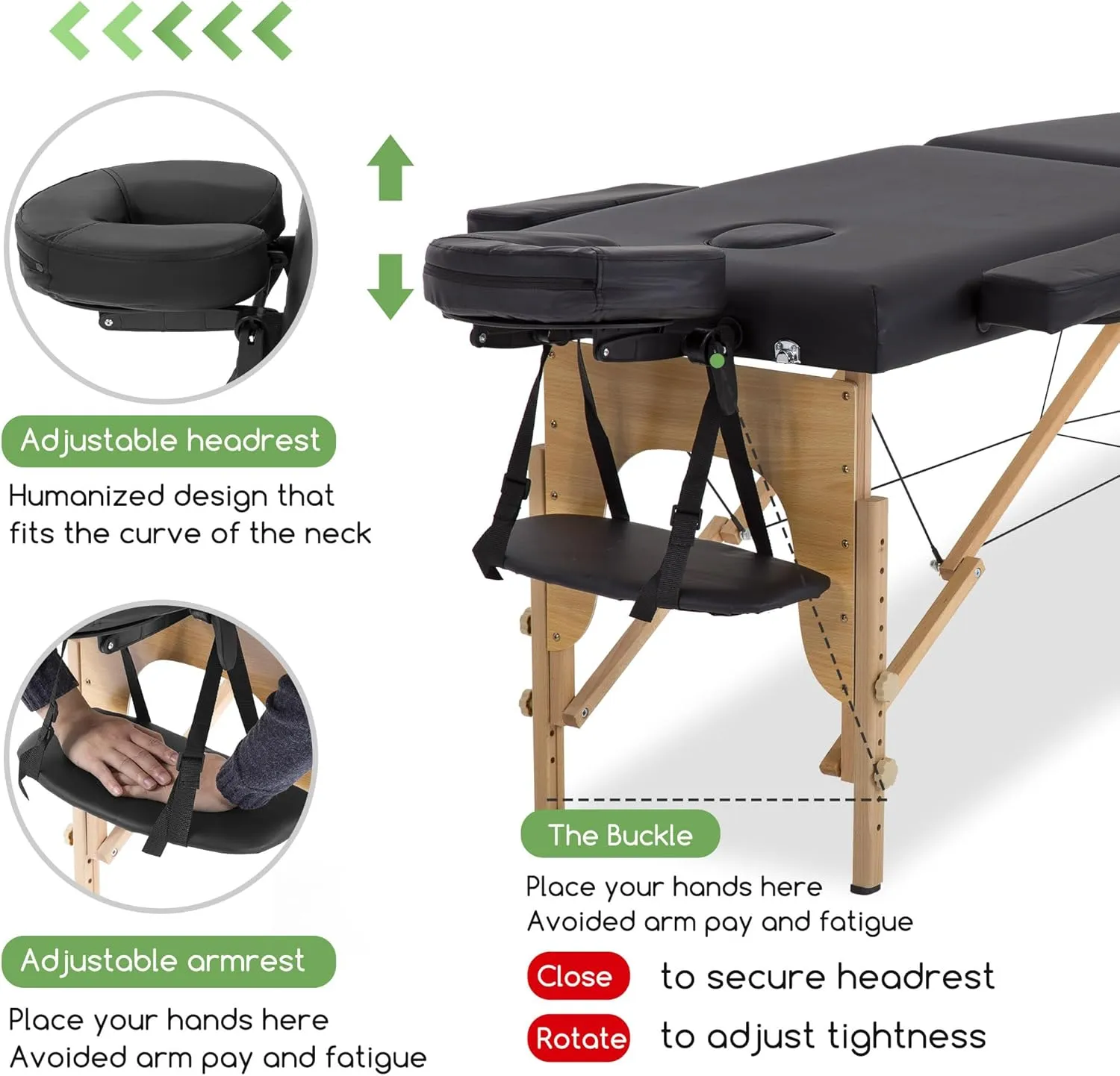 PayLessHere Massage Bed Portable Massage Table 24 inche Wide Lash Bed 2 Folding Heigh Adjustable Spa Table with Towel Hanger Oil Pouch Half Bolster Round Bolster Non-Woven Bag