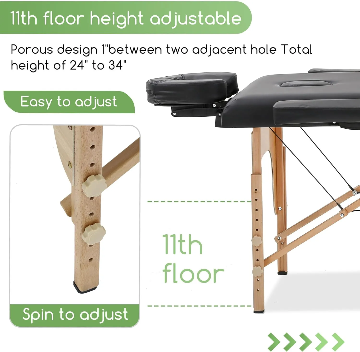 PayLessHere Massage Bed Portable Massage Table 24 inche Wide Lash Bed 2 Folding Heigh Adjustable Spa Table with Towel Hanger Oil Pouch Half Bolster Round Bolster Non-Woven Bag