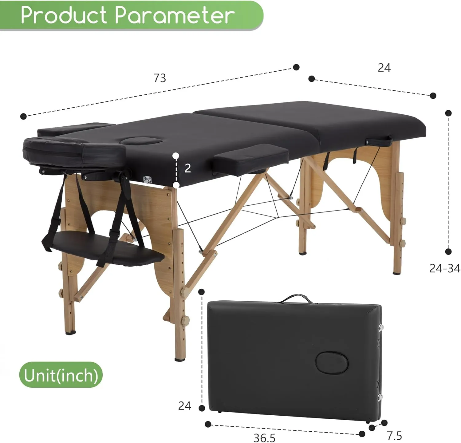 PayLessHere Massage Bed Portable Massage Table 24 inche Wide Lash Bed 2 Folding Heigh Adjustable Spa Table with Towel Hanger Oil Pouch Half Bolster Round Bolster Non-Woven Bag