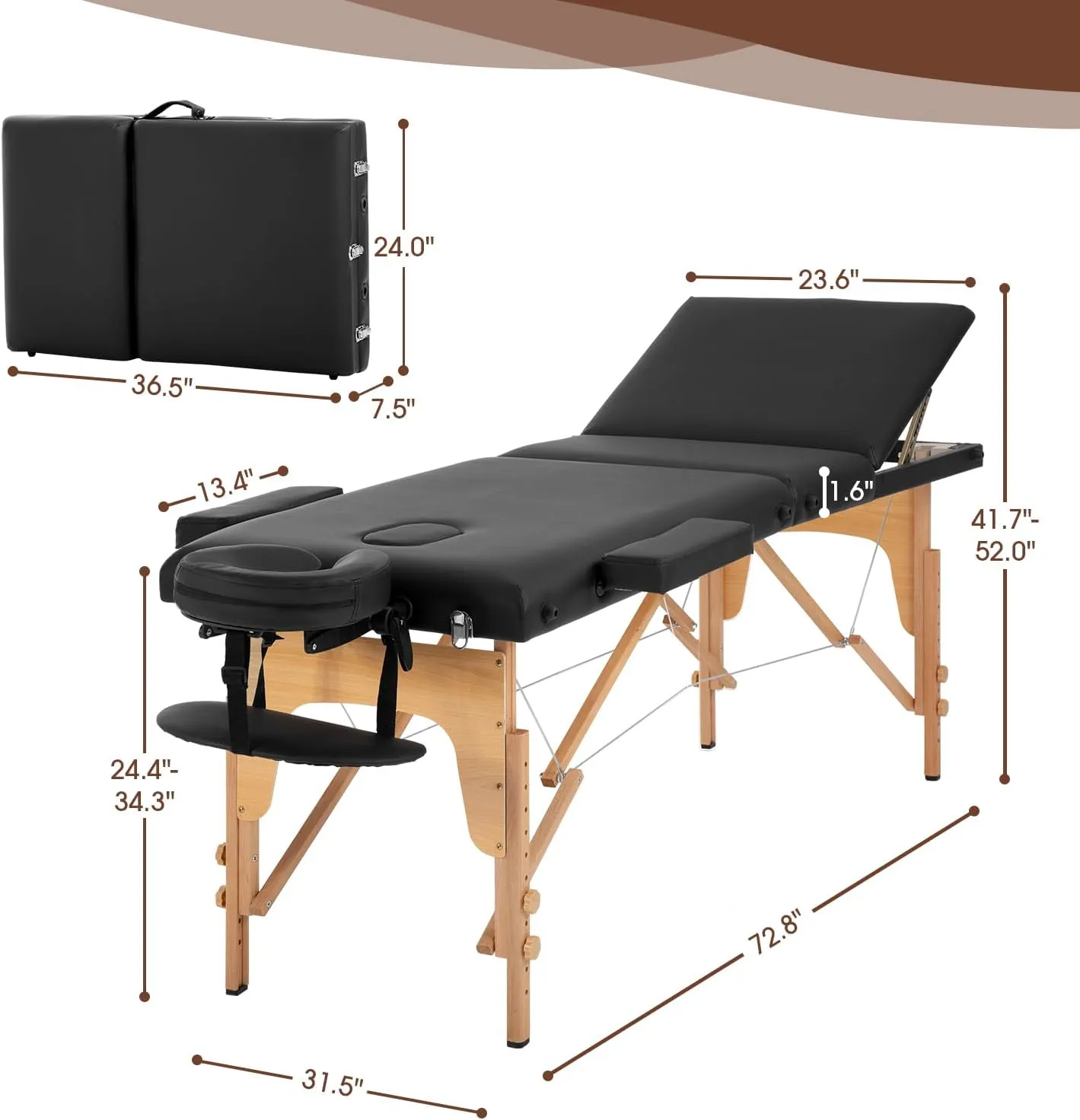 PayLessHere Massage Bed Portable Massage Table 24 inche Wide Lash Bed 3 Folding Heigh Adjustable Spa Table with Non-Woven Bag for Spa Footmassage Facial CareSpa Tattoo