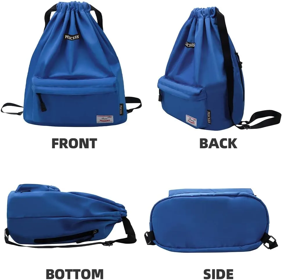 Peicees Waterproof Drawstring Sport Bag Lightweight Sackpack Backpack for Men and Women