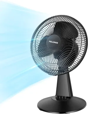 PELONIS Table Fan 12-Inch, 120° Oscillating Table Fan Small Portable Electric Plug-In Desk Fan with 3-Speeds, 126° Adjustable Tilt Head for Bedroom and Office Black