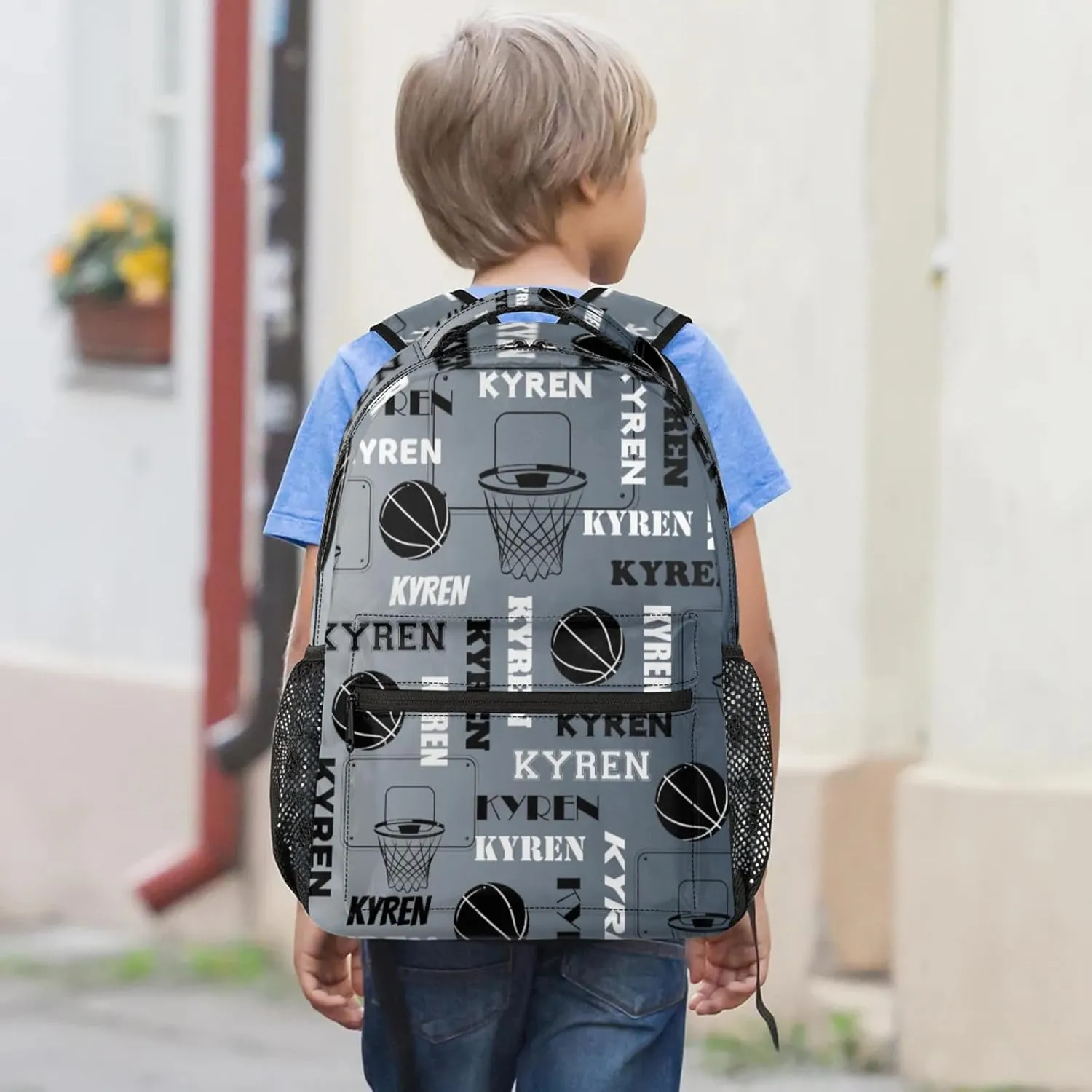 Personalized Basketball Backpack for Men Women, Custom Laptop Backpack with Name, Sports Bag Lightweight Daypack for Travel Camping, Black Grey