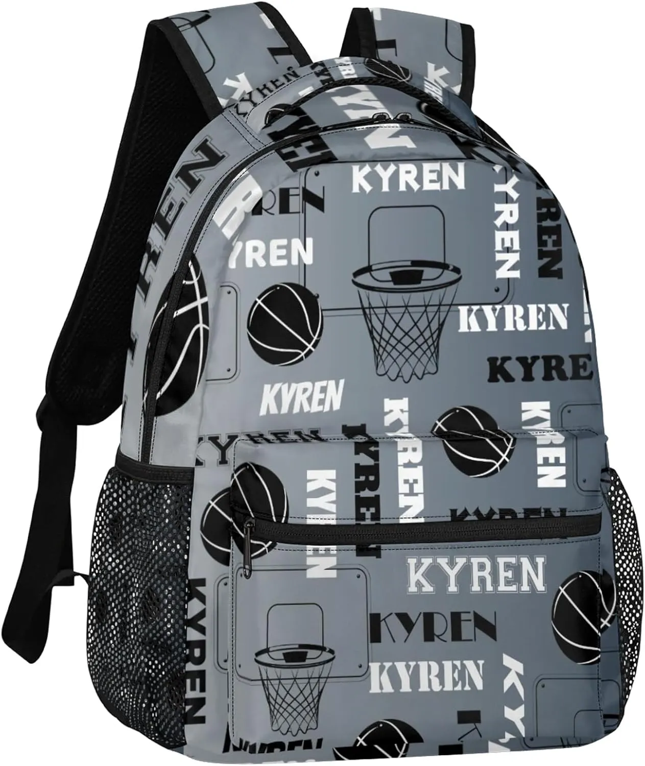 Personalized Basketball Backpack for Men Women, Custom Laptop Backpack with Name, Sports Bag Lightweight Daypack for Travel Camping, Black Grey