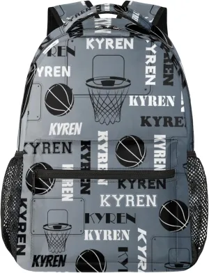 Personalized Basketball Backpack for Men Women, Custom Laptop Backpack with Name, Sports Bag Lightweight Daypack for Travel Camping, Black Grey