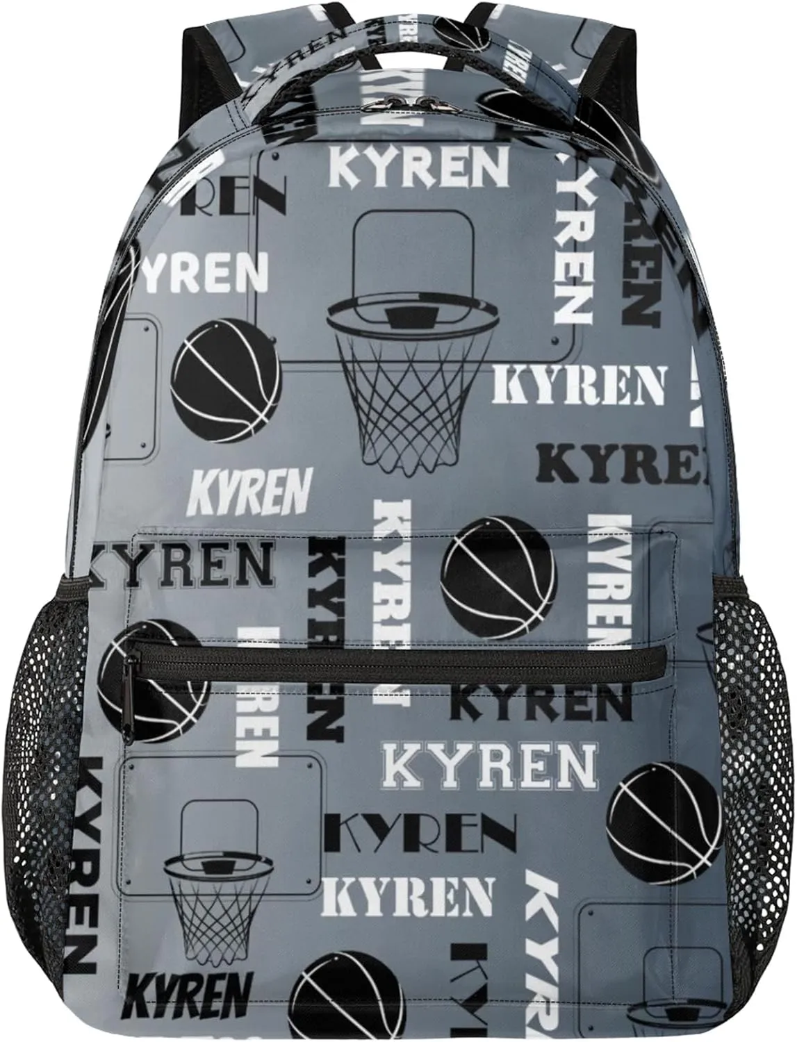 Personalized Basketball Backpack for Men Women, Custom Laptop Backpack with Name, Sports Bag Lightweight Daypack for Travel Camping, Black Grey