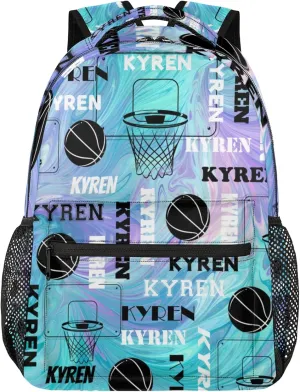 Personalized Basketball Backpack for Men Women, Custom Name Laptop Backpack, Sports Bag Lightweight Daypack for Travel Camping, Blue Purple