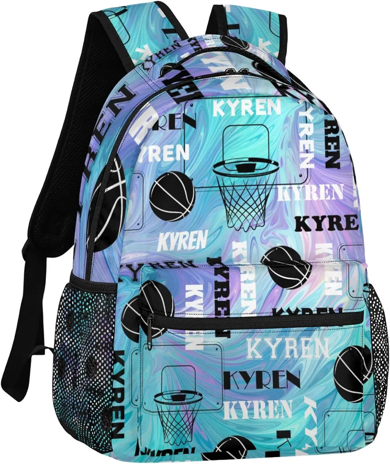 Personalized Basketball Backpack for Men Women, Custom Name Laptop Backpack, Sports Bag Lightweight Daypack for Travel Camping, Blue Purple