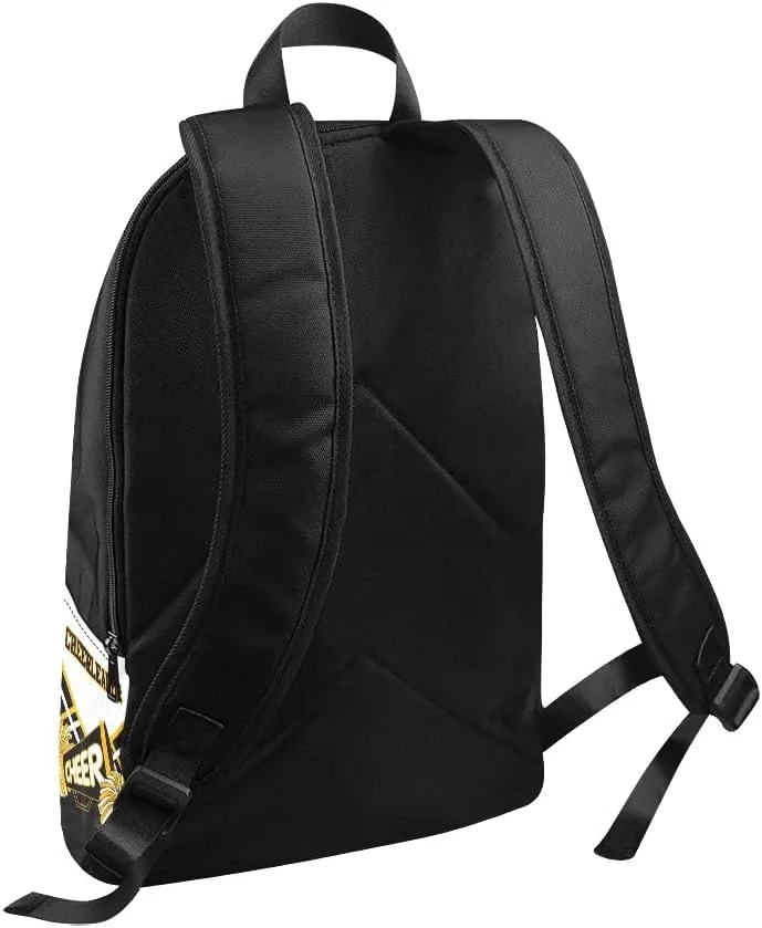 Personalized Cheerleader Black Gold & White Backpack with Name Custom Travel Daypack Bag for Man Woman Gifts