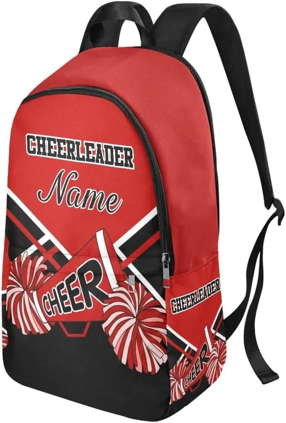 Personalized Cheerleader Black Red & White Backpack with Name Custom Travel Daypack Bag for Man Woman Gifts