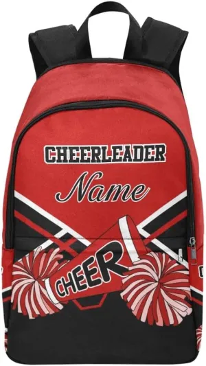 Personalized Cheerleader Black Red & White Backpack with Name Custom Travel Daypack Bag for Man Woman Gifts
