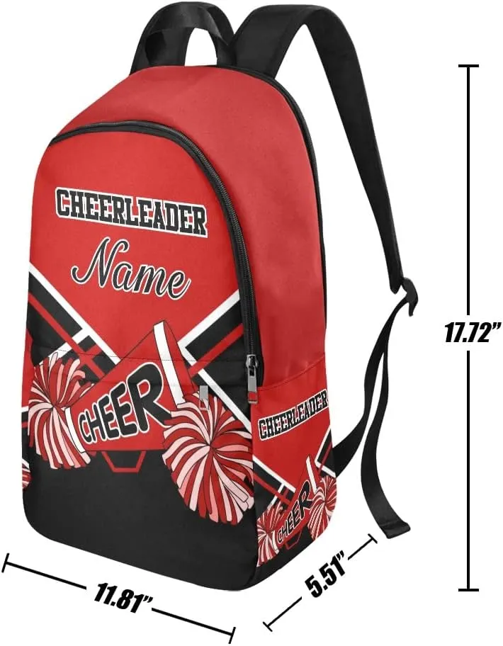 Personalized Cheerleader Black Red & White Backpack with Name Custom Travel Daypack Bag for Man Woman Gifts