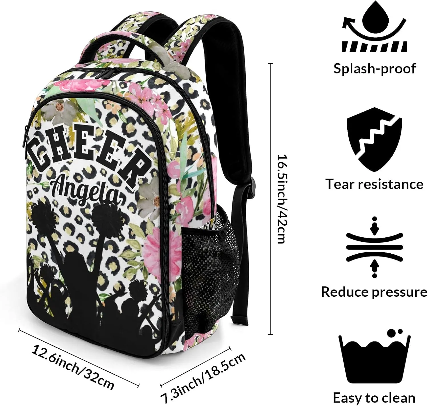 Personalized cheerleading Backpack Multifunctional Waterproof Laptop Bag for Travel Gift Leopard Print Flower Cheer