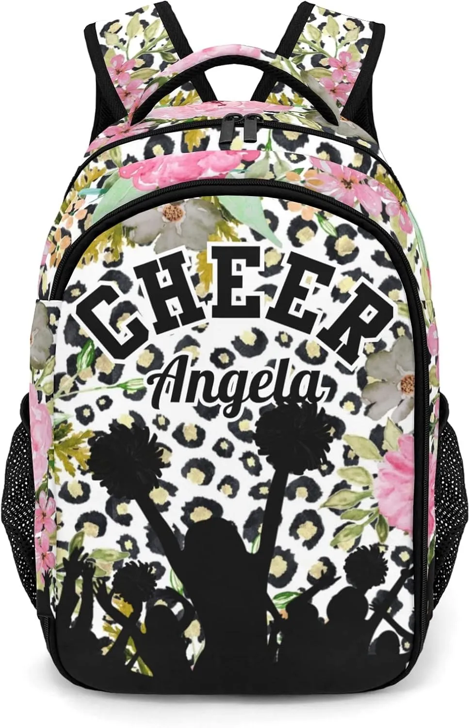 Personalized cheerleading Backpack Multifunctional Waterproof Laptop Bag for Travel Gift Leopard Print Flower Cheer