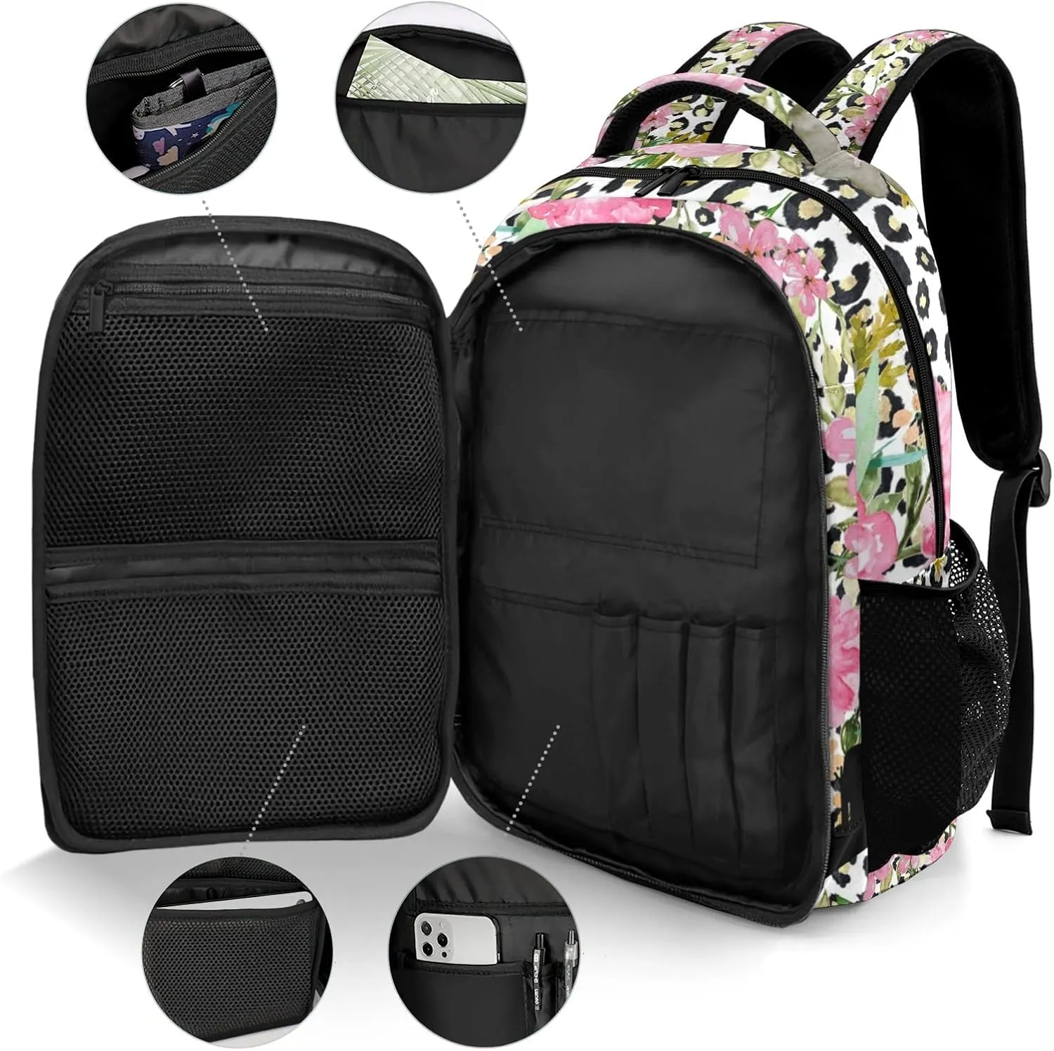 Personalized cheerleading Backpack Multifunctional Waterproof Laptop Bag for Travel Gift Leopard Print Flower Cheer