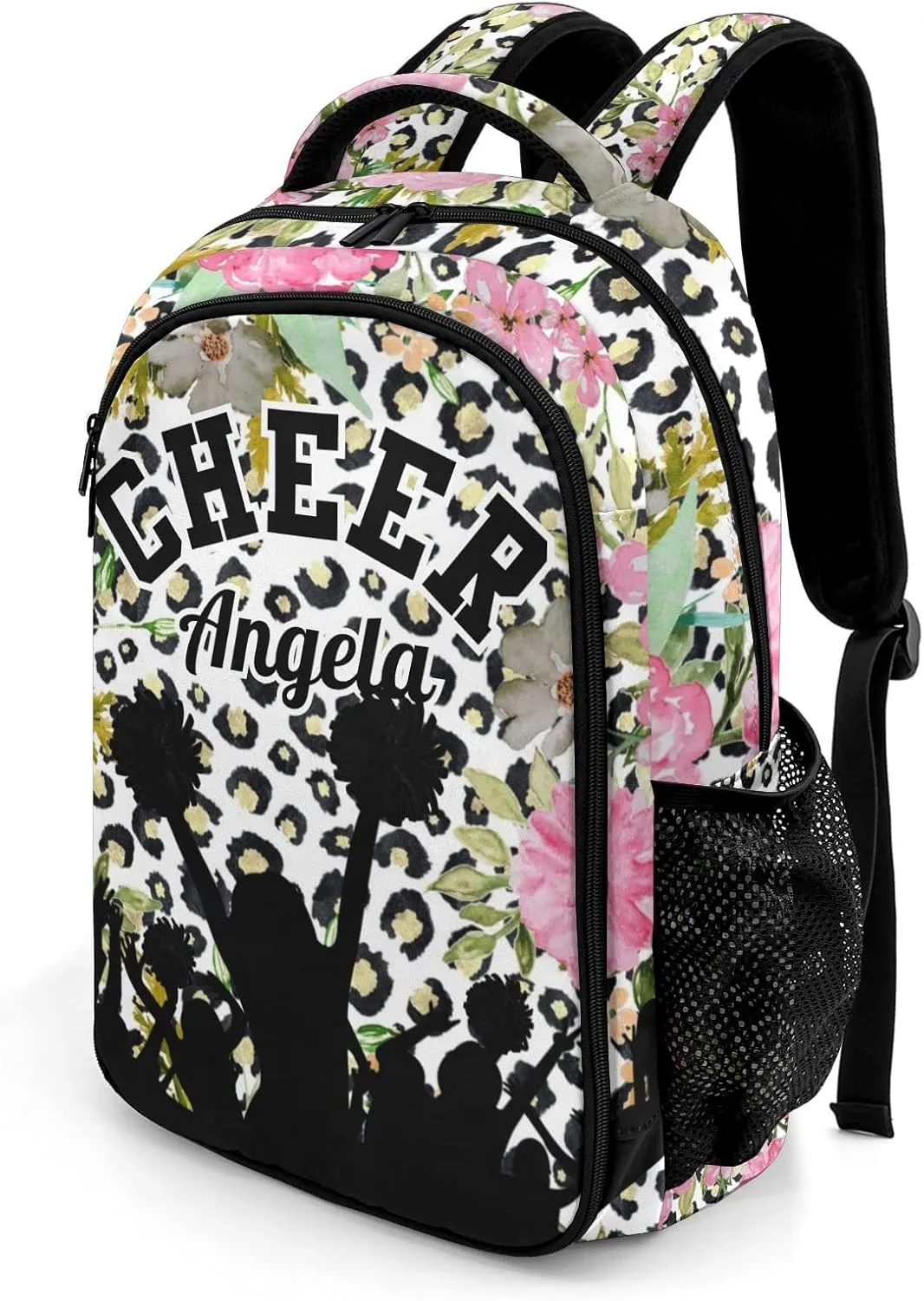 Personalized cheerleading Backpack Multifunctional Waterproof Laptop Bag for Travel Gift Leopard Print Flower Cheer