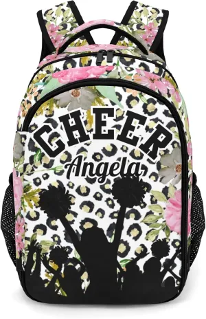 Personalized cheerleading Backpack Multifunctional Waterproof Laptop Bag for Travel Gift Leopard Print Flower Cheer