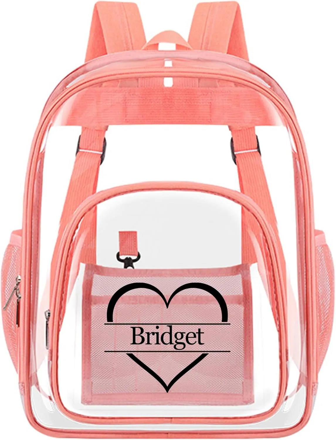 Personalized Clear Backpack Customized Name Cute Clear Bookbag Heavy Duty See Through Transparent Backpack Pink/Black/Gray
