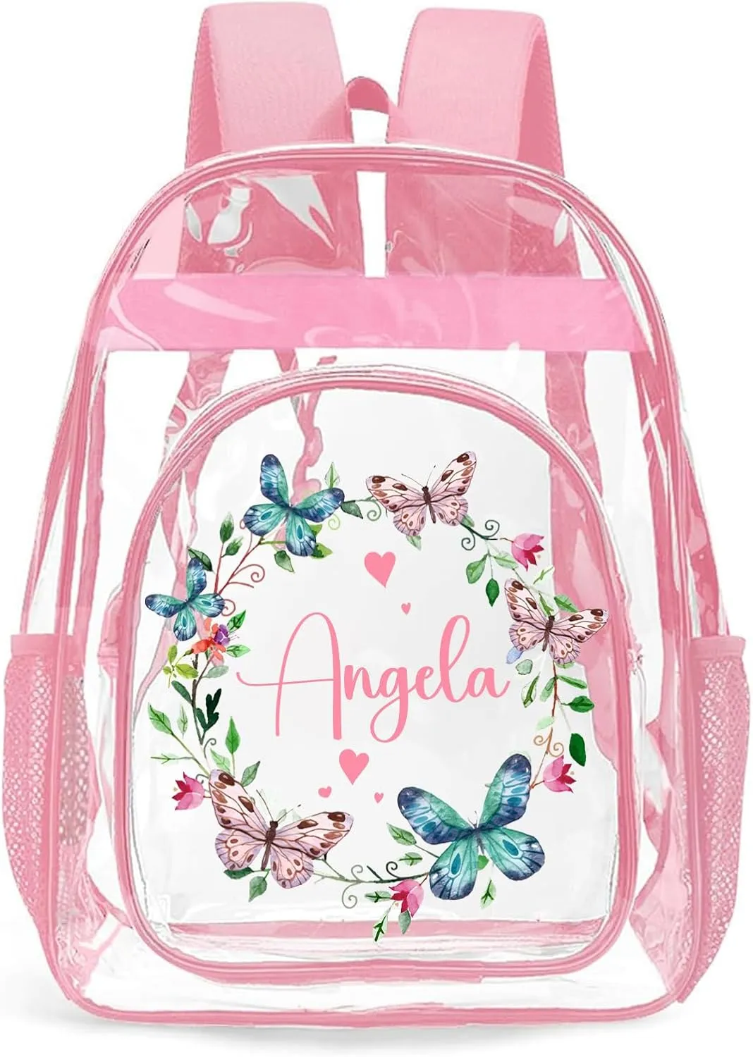 Personalized Clear Backpacks for Girls, Custom Clear Backpack with Name for Kids, with Reinforced Strap & Large Capacity PVC Transparent Waterproof Bookbag for School Travel