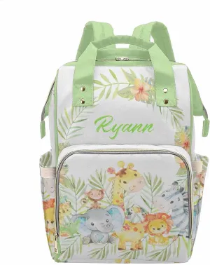 Personalized Forest Animals Giraffe Elephant Lion Monkey Monogram Diaper Bag with Name Nappy Bags Daypack Mummy Backpack Personalized Diaper Bag for Mom Girl