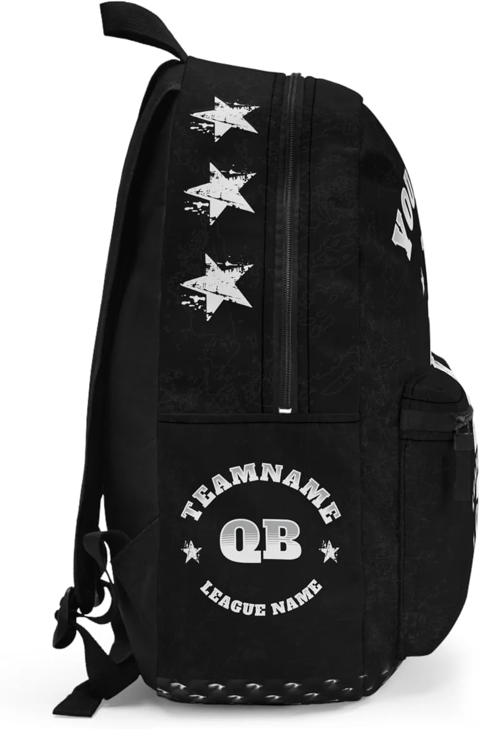 Personalized Sport Backpack Soccer, Basketball, Baseball, Football Team Gift: Name, #, Colors, Logo; Team Travel Bag (Black White Silver)