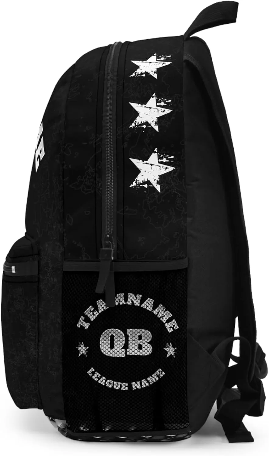 Personalized Sport Backpack Soccer, Basketball, Baseball, Football Team Gift: Name, #, Colors, Logo; Team Travel Bag (Black White Silver)