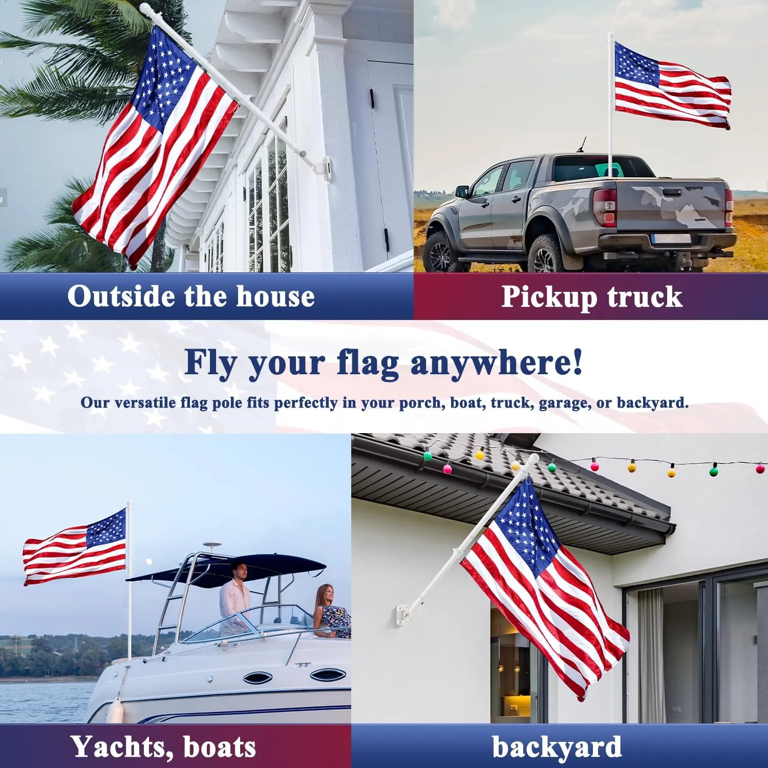 PHITRIC Flag Pole, Tangle Free Spinning Stainless Steel Rustproof Flagpole for 3x5 Sports Fan Outdoor Flags for Outside House (White, 6FT, Without Bracket)