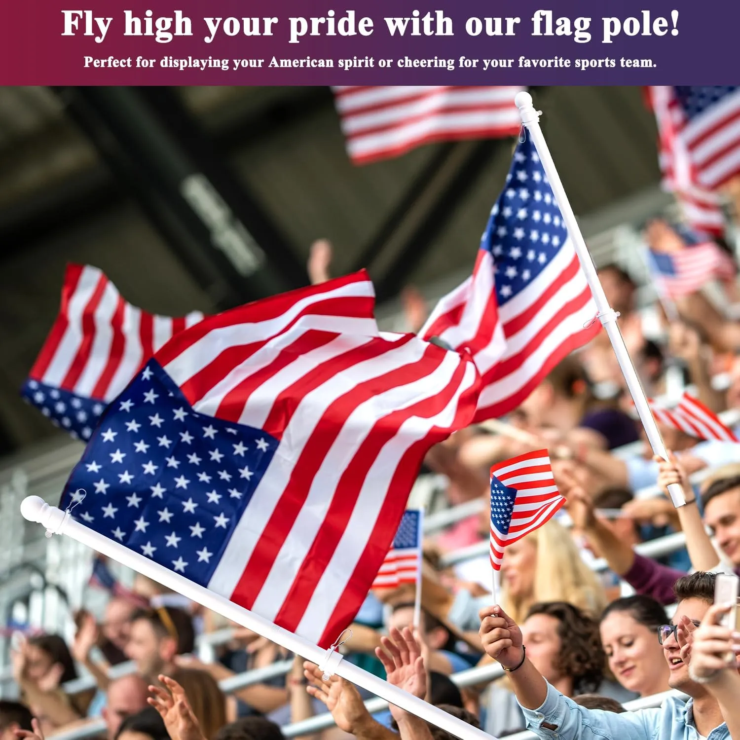 PHITRIC Flag Pole, Tangle Free Spinning Stainless Steel Rustproof Flagpole for 3x5 Sports Fan Outdoor Flags for Outside House (White, 6FT, Without Bracket)