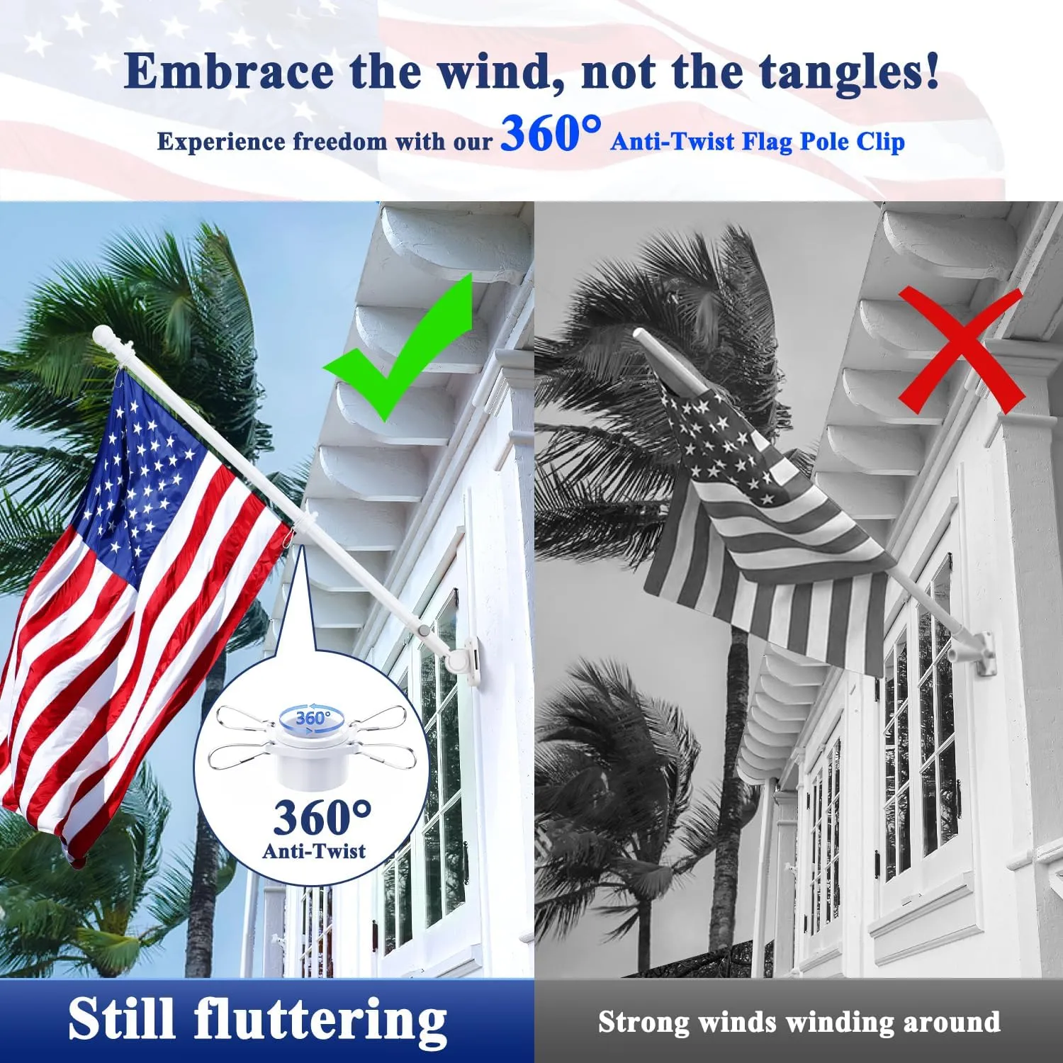 PHITRIC Flag Pole, Tangle Free Spinning Stainless Steel Rustproof Flagpole for 3x5 Sports Fan Outdoor Flags for Outside House (White, 6FT, Without Bracket)