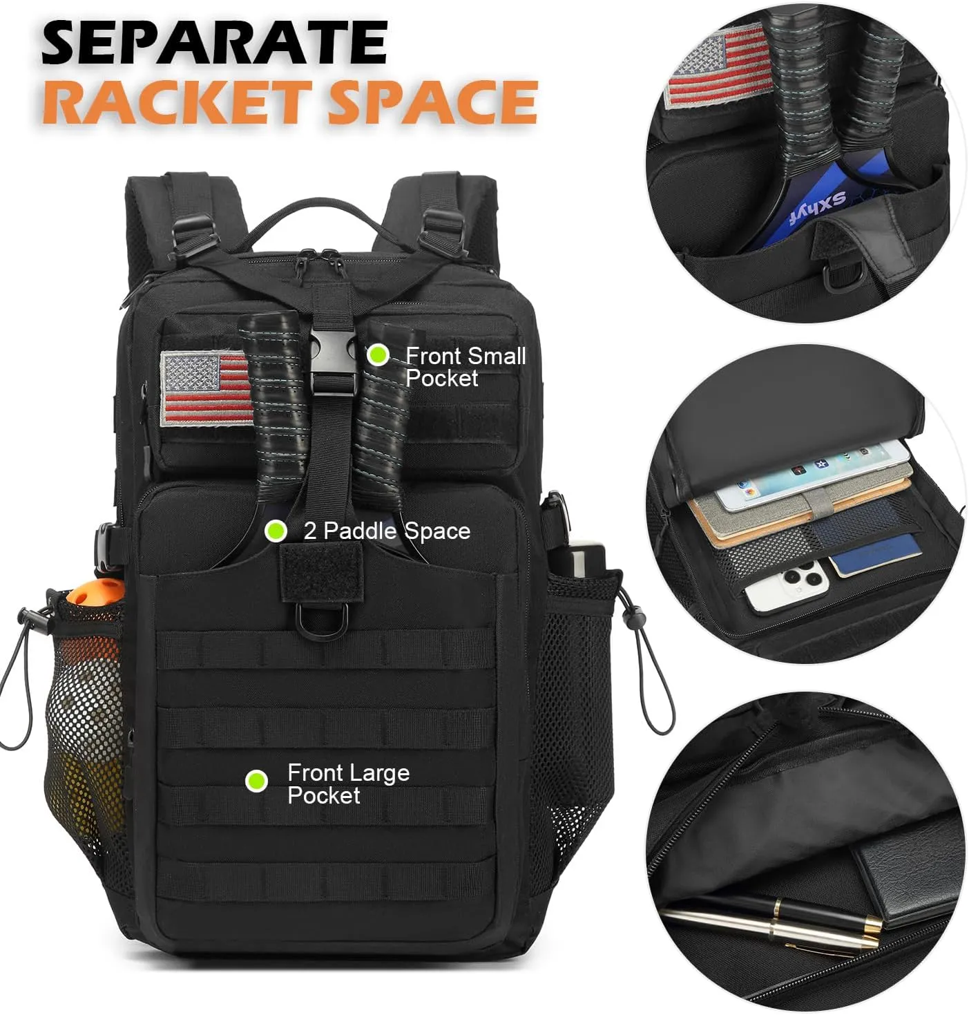 Pickleball Backpack for Men and Women, Tactical Pickleball Paddle Bag with Molle System Design