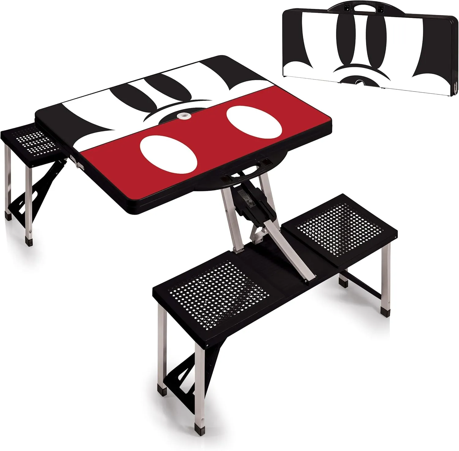 Picnic TIME Disney Minnie Mouse Folding Picnic Table, Camping Table, Outdoor Table with Umbrella Hole, (Red)