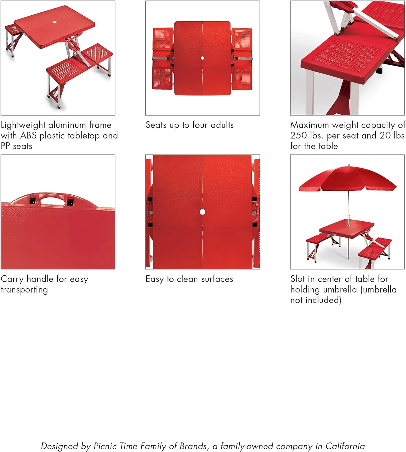PICNIC TIME Folding Picnic Table, Camping Table, Outdoor Table with Umbrella Hole