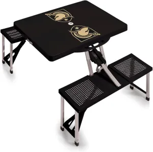 PICNIC TIME NCAA Army Black Knights Folding Picnic Table - Camping Table - Outdoor Table with Umbrella Hole, (Black)