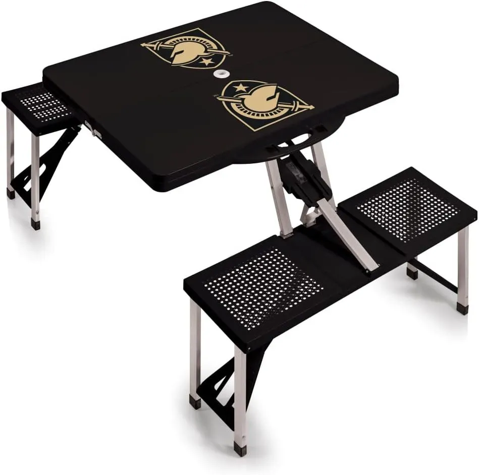 PICNIC TIME NCAA Army Black Knights Folding Picnic Table - Camping Table - Outdoor Table with Umbrella Hole, (Black)