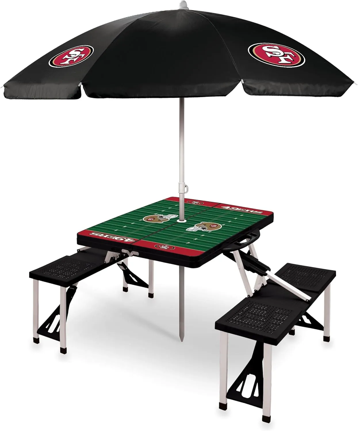 PICNIC TIME NFL Picnic Table Portable Folding Table with Seats and Umbrella