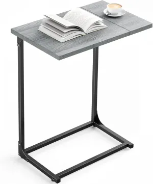 Pipishell C-Shaped Side Table, C-Table for Sofa, Couch Table with Metal Frame, Large Surface Sofa Table for Living Room, Bedroom, and Home Office, Rustic Design, PIET11G