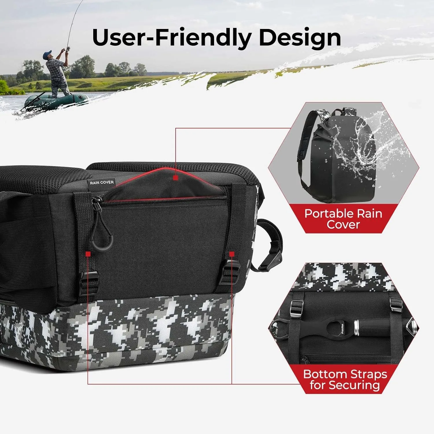 Piscifun Fishing Tackle Backpack with Rod & Gear Holder, Lightweight Fishing Tackle Storage Bag with Protective Rain Cover