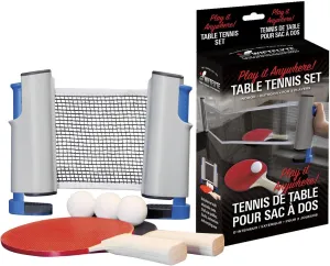 Play Anywhere Portable Table Tennis and Ping Pong Set, Includes Retractable Net, 2 Table Tennis Paddles, 3 Ping Pong Balls and Mesh Carry Bag, Play It Anywhere 2 Player Table Tennis Set