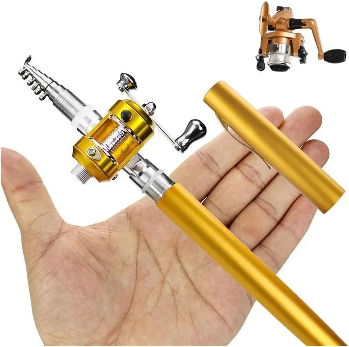 Pocket Telescopic Fit for Fishing Pole Pen Shape Folded Fishing Rod with Reel Wheel Portable Fit for Fishing Rod