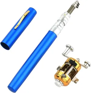 Pocket Telescopic Fit for Fishing Pole Pen Shape Folded Fishing Rod with Reel Wheel Portable Fit for Fishing Rod
