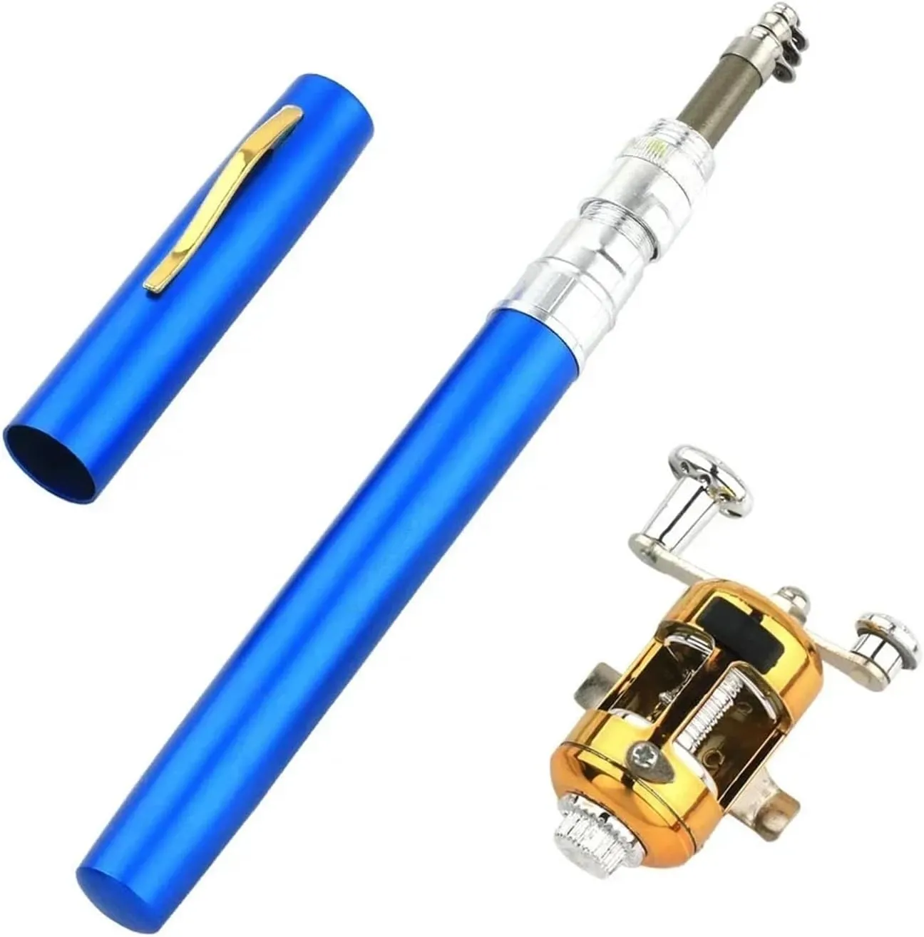 Pocket Telescopic Fit for Fishing Pole Pen Shape Folded Fishing Rod with Reel Wheel Portable Fit for Fishing Rod