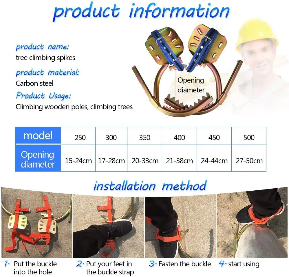 Pole Climbing Spikes, Tree Climbing Gear with Safe Belt, Adjustable Tree Climbing Spikes for Climbing Hunting Observation Picking Fruit,300model